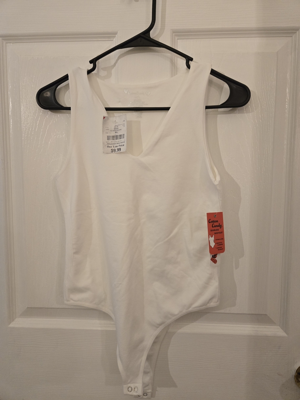 Women’s White Cotton-Blend Bodysuit